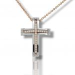 Croce (con catena) in oro Bianco k18 con croce in oro Rosa k18 e diamanti (code TS1748)
