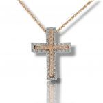 Σταυρός (με αλυσίδα) απο λευκόχρυσο κ14 με ζιργκόν με ενσωματωμένο σταυρό απο ροζ χρυσό (code TS2045)