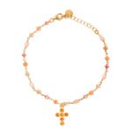 Ροζάριο με πορτοκαλί πέτρες και ζιργκόν (code BEN362/BO)