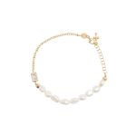 Βραχιόλι επιχρυσωμένο με πέρλες και ζιργκόν, με σταυρό (code BEN392/BZB)