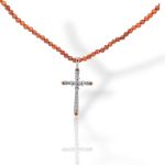 Κολιέ ασημένιο επιπλατινωμένο με χάντρες και λευκά ζιργκόν (code BEN400/CAR)