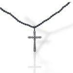 Κολιέ ασημένιο με μαύρη επιπλατίνωση και χάντρες(code BEN400/CNE)