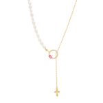Κολιέ επιχρυσωμένο με πέρλες και ζιργκόν, με σταυρό (code BEN391/CZR)