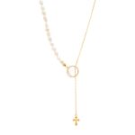 Κολιέ επιχρυσωμένο με πέρλες και ζιργκόν, με σταυρό (code BEN391/CZB)