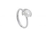 Platinum plated silver 925° ring with a pearl and zircons (code S231017)