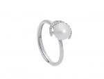 Platinum plated silver 925° ring with a pearl and zircons (code S231017)