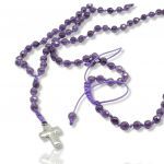 Rosary necklace with purple agate and steel cross (code KT2347)