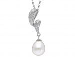 Platinum plated silver 925° necklace with a pearl & zircons (code S230995)
