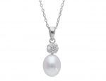 Platinum plated silver 925° necklace with a pearl & zircons (code S231003)