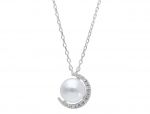 Platinum plated silver 925°Crescent moon necklace with a pearl (code S231015)