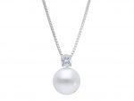 Platinum plated silver 925° necklace with a pearl and zircon (code S231025)