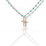Rose Gold plated rosary 925 with synthetic turquoise stones (code FC003596)