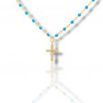 Gold plated rosary 925 with synthetic turquoise stones (code FC005909)