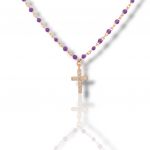 Rose Gold plated rosary 925 with synthetic purple stones (code FC010010)