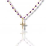 Gold plated rosary 925 with synthetic purple stones (code FC010011)