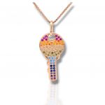 Rose gold key necklace with colorful stones (code FCM 2692)	