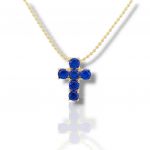 Croce in argento 925º placcato oro con pietre sintetiche blu (code FCM 2764)