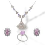 Ασημένιο Επιπλατινωμένο Σετ Κολιέ και Σκουλαρίκια με Ζιργκόν σε Ροζ και Λευκό (M2833)