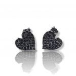 Orecchini Cuori in argento 925° rodiato nero, con zirconi cubici neri