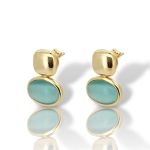 Επίχρυσα Ασημένια Σκουλαρίκια με Πράσινο Μάτι της Γάτας (code FC013660)