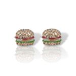 Orecchini a Forma di Hamburger in Argento Sterling Placcato Platino con Smalto e Zirconi (code GEM22919)