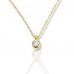 Golden single stone necklace k18 with diamond (code T2335)