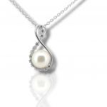 White gold necklace k14 with a pearl and a zircon on top ( code S229407)