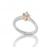 White gold single stone ring k18 with diamond nailed on pink gold k18 bezel (code RD2017)