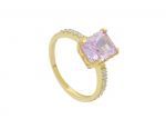 Single stone yellow gold ring k14 with nailed zirgons (code S271086)