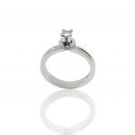 White gold single stone ring k18 with diamond on four teeth bezel and little diamonds on module (code P2001)