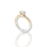 White and pink gold single stone ring k18 with centered diamond nailed on four teeth bezel and small flushed diamonds (code P2185)