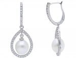 White gold earrings 18k with pearls and zircon (code S177460)