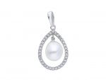 White gold necklace k18 with pearl and zircon  (code S182315)