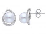  White gold earrings k18 with diamonds αnd pearl (code S253228)