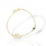 Bracciale in oro giallo k14 con bicicletta e occhio Greco  (code AL2836)