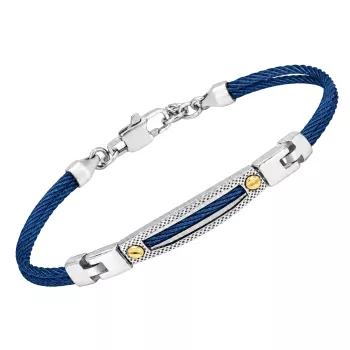 Steel bracelet with micro-cast links, PVD cable, and 18kt gold (0.06 g)