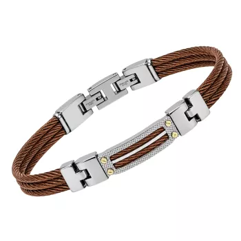 Steel bracelet with micro-cast links, black PVD cable, and 18kt gold (0.08 g)