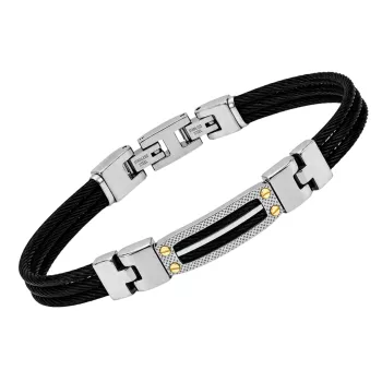 Steel bracelet with micro-cast links, black PVD cable, and 18kt gold (0.08 g)