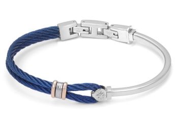Stainless steel bracelet with blue PVD cable, rose gold links, and a central North Star