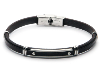 Βραχιόλι από ανοξείδωτο ατσάλι με καφέ δέρμα HO006-C5M