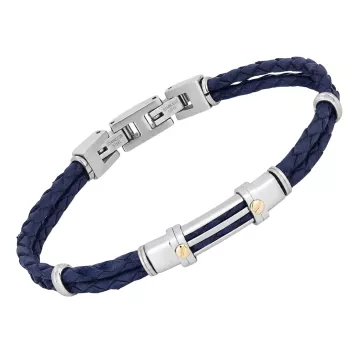 Blue PVD steel cable bracelet with a ribbed plate and 18kt gold (0.08 g)