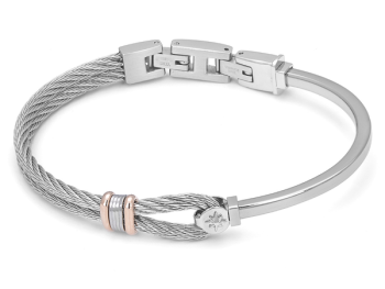 Stainless steel bracelet with PVD cable, rose gold links, and a central North Star