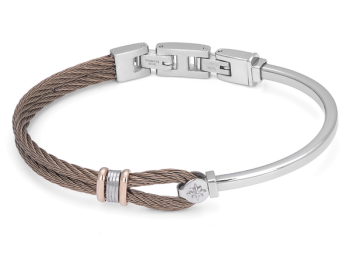 Stainless steel bracelet with brown PVD cable, rose gold links, and a central North Star