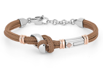 Stainless steel bracelet with brown nautical rope and a “Mooring Bollard” metal element