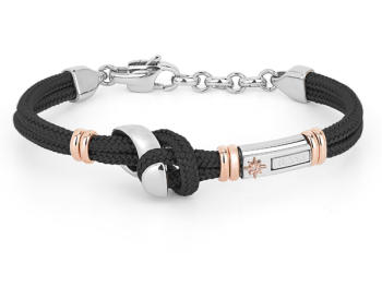 Stainless steel bracelet with black nautical rope and a “Mooring Bollard” metal element