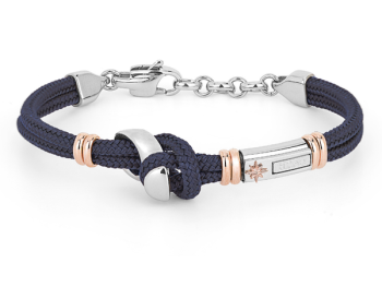 Stainless steel bracelet with blue nautical rope and a “Mooring Bollard” metal element