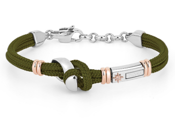 Stainless steel bracelet with military green nautical rope and a “Mooring Bollard” metal element