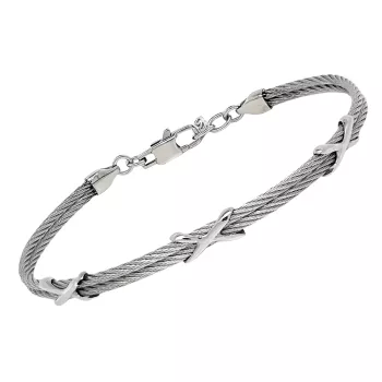 Blue PVD steel cable bracelet with semi-finished components