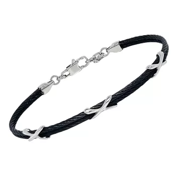 Black PVD steel cable bracelet with semi-finished components