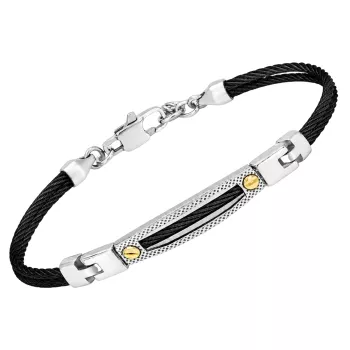 Steel bracelet with micro-cast links, black PVD cable, and 18kt gold (0.06 g)